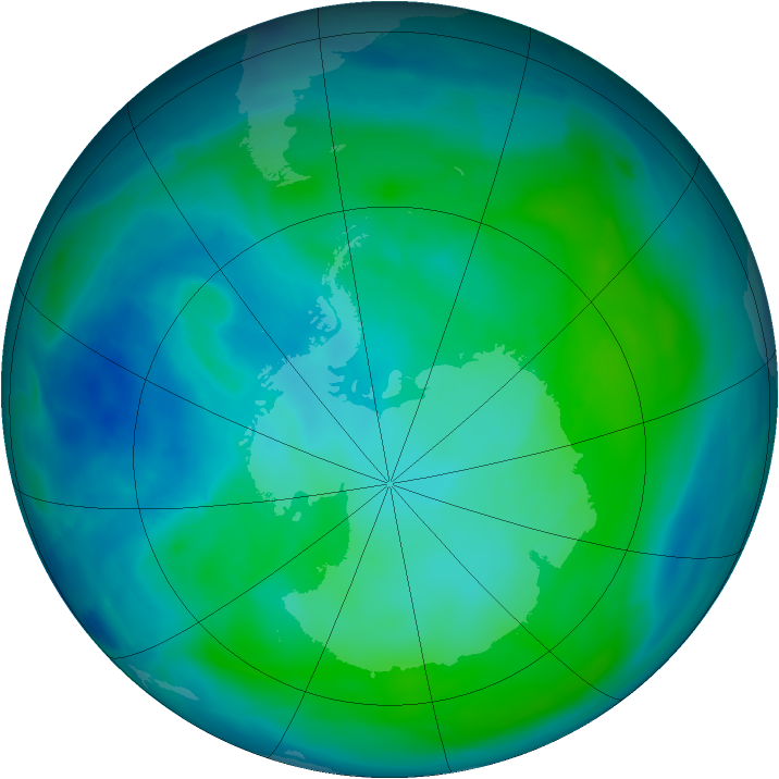 Antarctic ozone map for 30 January 2014